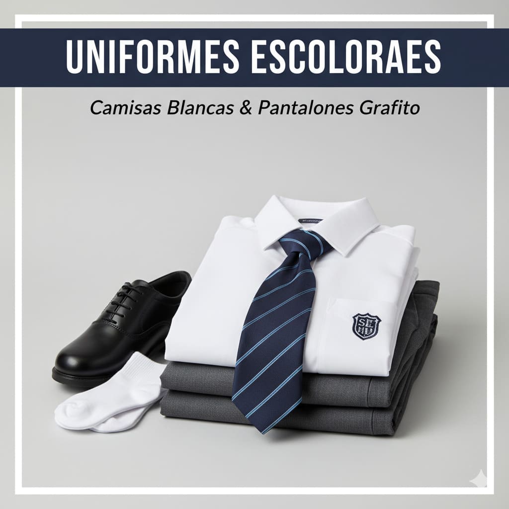 uniformes escolares, uniformes para colegio, camisa y pantalón polystel, falda polystel, chompa bordada para colegios